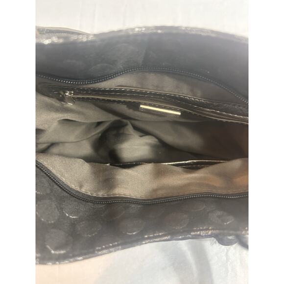 Hananel Black Feathers Flowers Bling Purse Hand Bag Embellished Silver Polka Dot - Picture 16 of 16